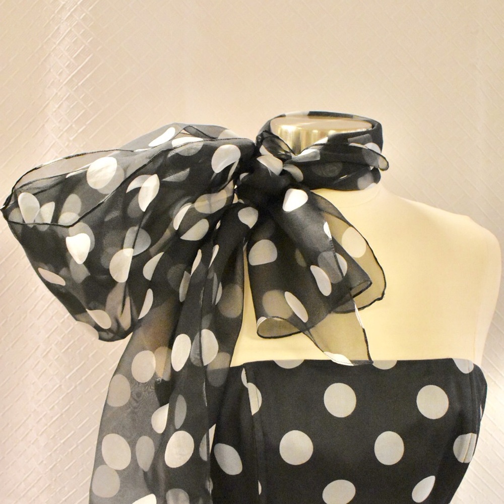 Talbots Black and White Polka Dot Midi Dress with Bow
